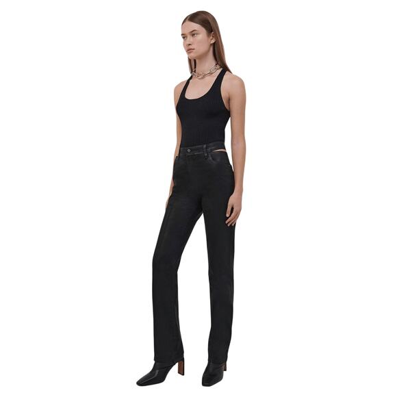 Jonathan Simkhai NWT Amelia Straight Leg Denim in Black Coated Size 32 - Picture 3 of 9